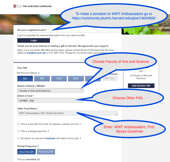 Instructions to use web form to donate